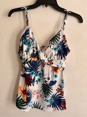 Tropical Floral One-Piece Swimsuit Tank - White Multi